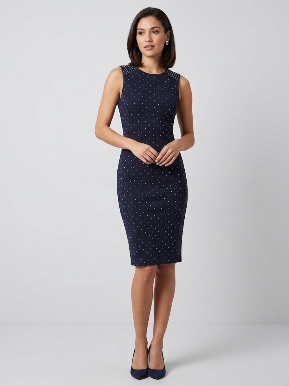 H&M Navy Polka Dot Sleeveless Sheath Dress